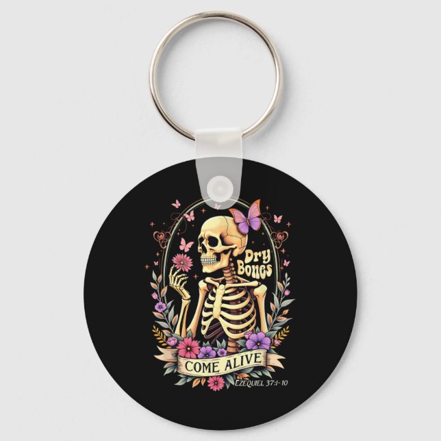 Halloween Dry Bones Come Alive Dancing Skeleton Ch Key Ring (Front)