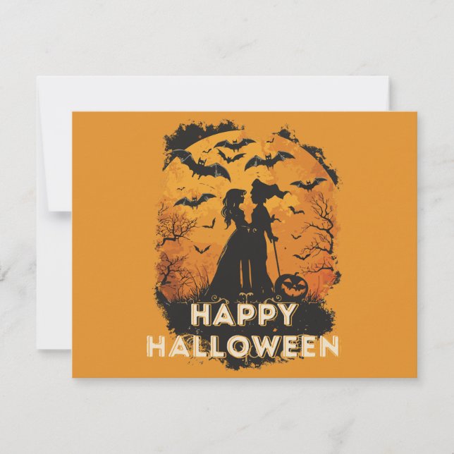 Halloween duo in moonlight RSVP card (Front)