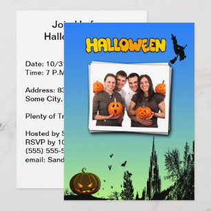 Halloween Dusk Witch Pumpkin Custom Photo Party Invitation