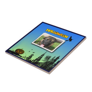 Halloween Dusk with Witch Add Photo Frame Ceramic Tile