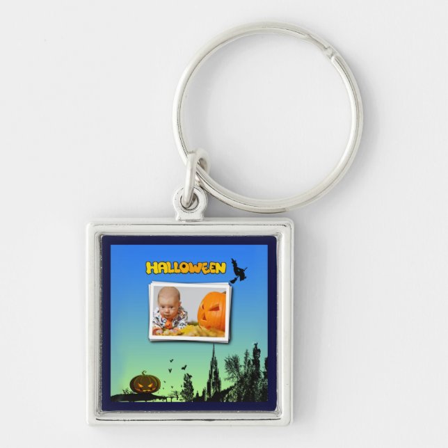 Halloween Dusk with Witch Add Photo Frame Key Ring (Front)