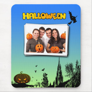 Halloween Dusk with Witch Add Photo Frame Mouse Pad