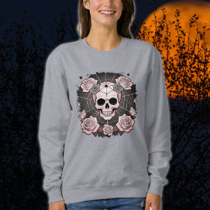 Halloween Dusty Pink Skulls & Roses Spooky Sweatshirt