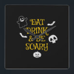 Halloween Eat Drink and Be Scary Birthday Square Wall Clock<br><div class="desc">Halloween Eat Drink and Be Scary Birthday</div>