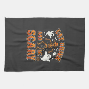 Halloween Eat Drink Be Scary Ghost Design_1 Tea Towel