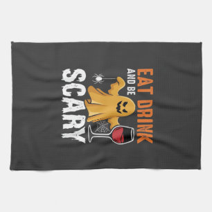 Halloween Eat Drink Be Scary Ghost Design_1 Tea Towel