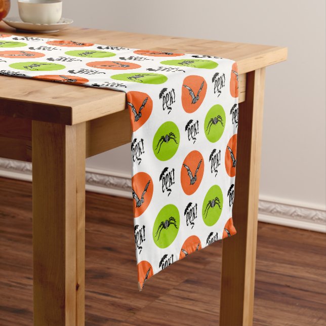 Halloween Eek Bats and Spiders Pattern Medium Table Runner (In Situ)