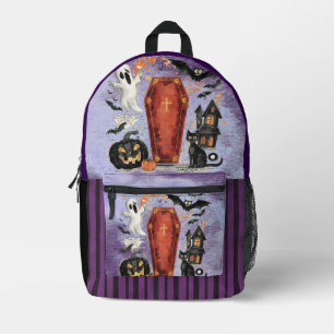 Halloween,Eerie Laughing Masks, Black Cat Watches Printed Backpack