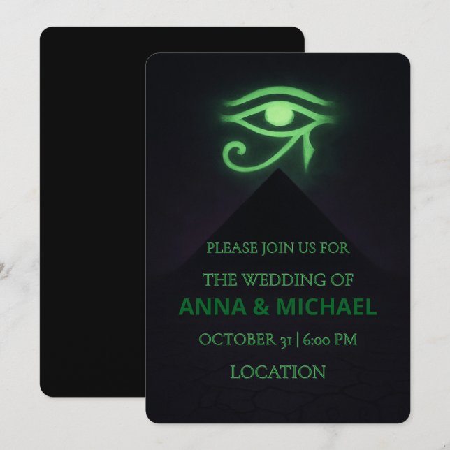 Halloween Egyptian Eye of Horus Dark Green Wedding Invitation (Front/Back)