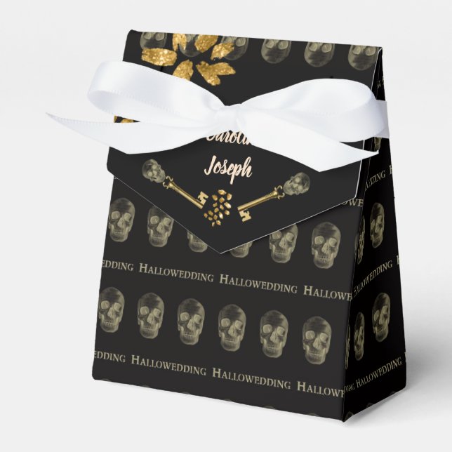 Halloween Elegant Black & Gold Skull Keys   Favour Favour Box (Front Side)