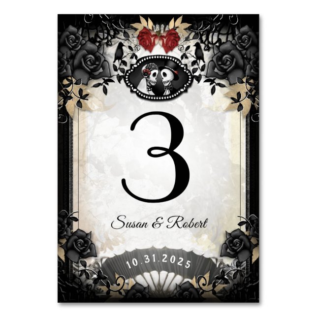 Halloween Elegant Black Rose Table Number Card (Front)