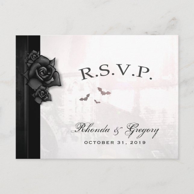 Halloween Elegant Gothic Black MENU Matching RSVP (Front)