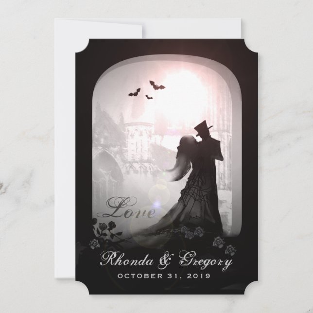 Halloween Elegant Love Silhouette Together With Invitation (Front)