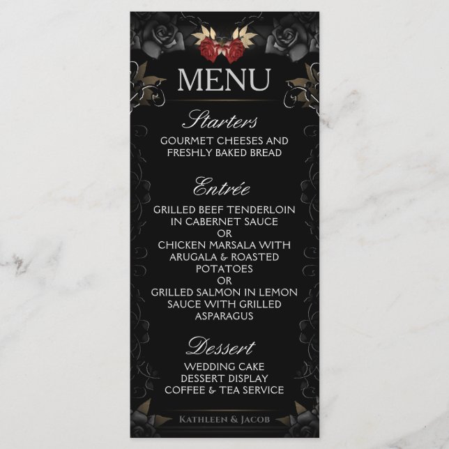 Halloween Elegante Black Rose Wedding Menu (Front)