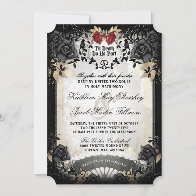 Halloween Elegante Rose "Together With"  Reception Invitation (Front)
