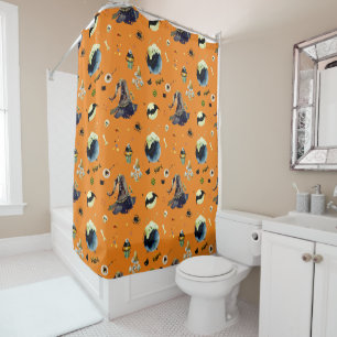 Halloween Elements  on Orange  Shower Curtain