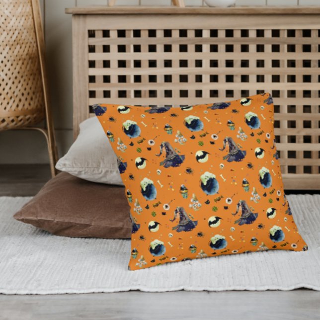 Halloween Elements  on Orange Throw Pillow (Creator Uploaded)