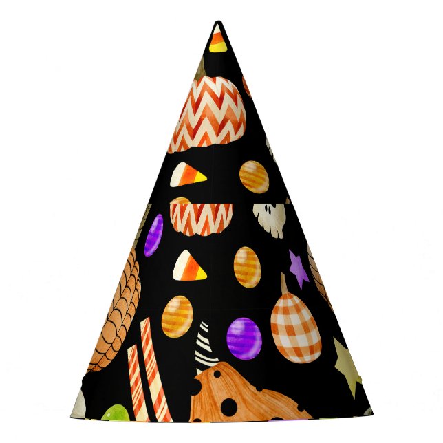 Halloween elements: pumpkins, skull, mummy pattern party hat (Front)