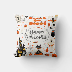 Halloween Elements Vintage Set Design Cushion