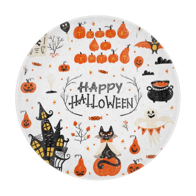 Halloween Elements Vintage Set Design Cutting Board (Front)