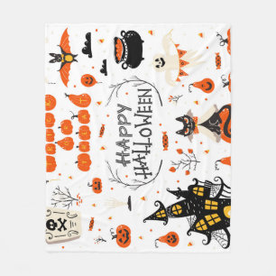 Halloween Elements Vintage Set Design Fleece Blanket