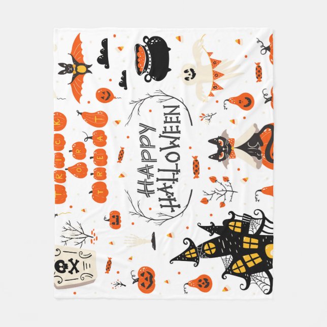 Halloween Elements Vintage Set Design Fleece Blanket (Front)
