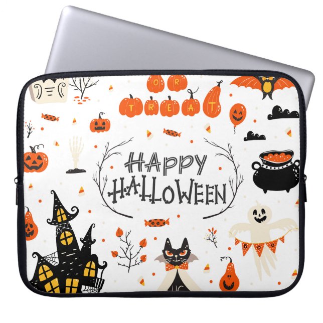 Halloween Elements Vintage Set Design Laptop Sleeve (Front)