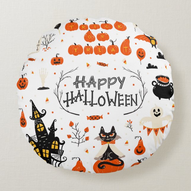 Halloween Elements Vintage Set Design Round Cushion (Front)