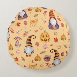 Halloween elements: vintage watercolor seamless pa round cushion
