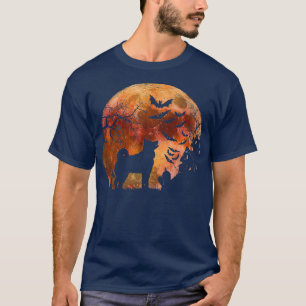 Halloween Elkhound, Graves, Watercolor Moon & Haun T-Shirt