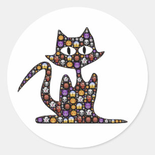 Halloween Emoji Black Cat Classic Round Sticker