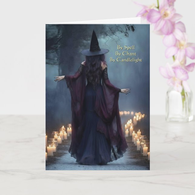 Halloween Enchanting Witch with Candles  Card (Orchid)