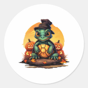 Halloween Enchantment Turtle with Hat in Autumn Classic Round Sticker