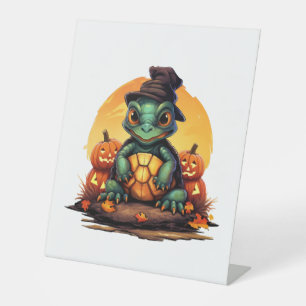 Halloween Enchantment Turtle with Hat in Autumn Pedestal Sign