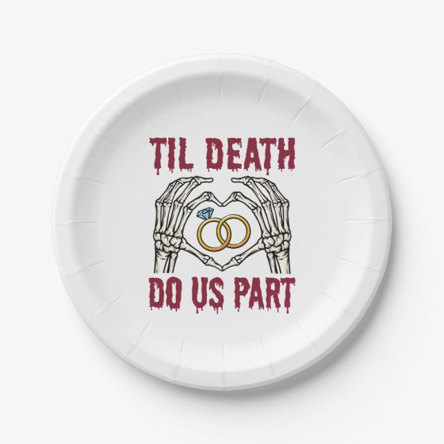 Halloween Engagement Til Death Do Us Part Paper Plate (Front)
