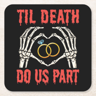 Halloween Engagement Til Death Do Us Part Square Paper Coaster