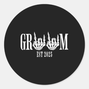 Halloween Engagement Wedding Bride Groom Skeleton Classic Round Sticker