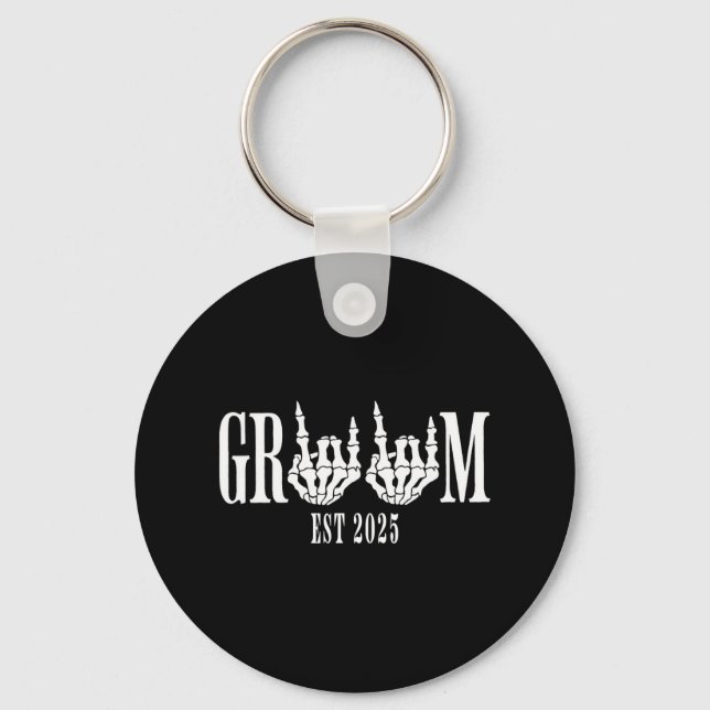 Halloween Engagement Wedding Bride Groom Skeleton  Key Ring (Front)