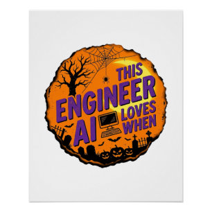 Halloween Engineer Loves AI Vintage Vector Design_ Poster