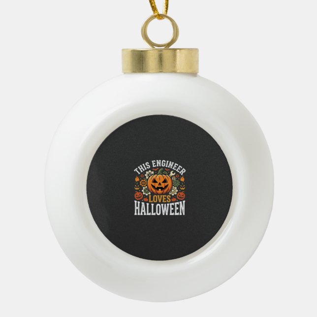 Halloween Engineer Pumpkin Vector Ceramic Ball Christmas Ornament (Front)