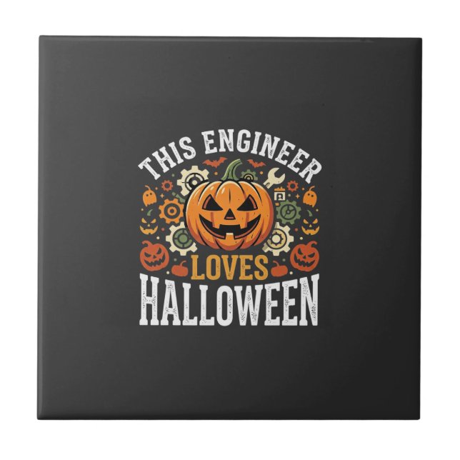 Halloween Engineer Pumpkin Vector Ceramic Tile (Front)
