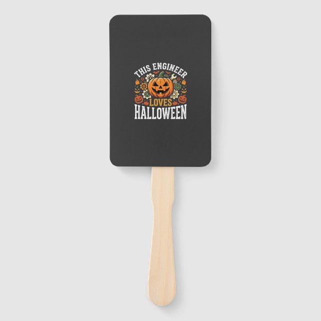 Halloween Engineer Pumpkin Vector Hand Fan (Front)