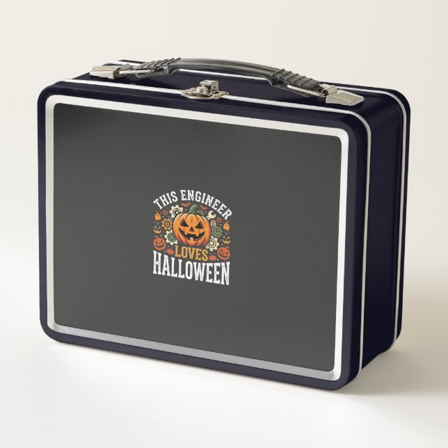Halloween Engineer Pumpkin Vector Metal Lunch Box (Front)