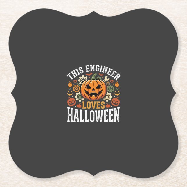 Halloween Engineer Pumpkin Vector Paper Coaster (Front)