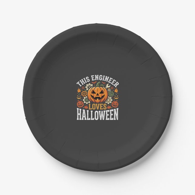 Halloween Engineer Pumpkin Vector Paper Plate (Front)
