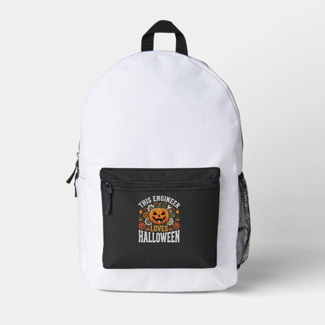 Halloween Engineer Pumpkin Vector Printed Backpack (Front)