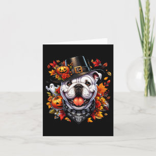 Halloween English Bulldog Fall Leaves Pumpkins Gho Card