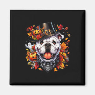Halloween English Bulldog Fall Leaves Pumpkins Gho Magnet
