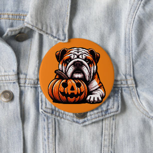 Halloween English Bulldog - Jack o Lantern Autumn 10 Cm Round Badge