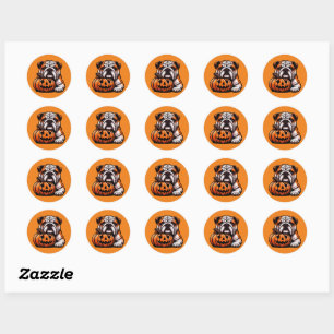 Halloween English Bulldog - Jack o Lantern Autumn Classic Round Sticker